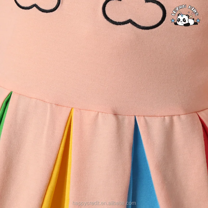LEZONKIDS - Autumn Long Sleeved Rainbow Colorblock Embroidery Girls Party Dress for Kids Aged 2-14 Years
